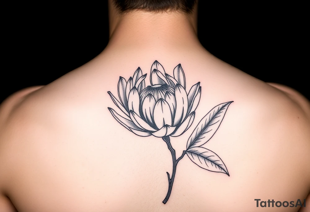 Protea flower with leafs tattoo idea