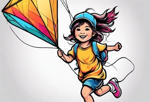 a little girl running away holding a kite tattoo idea