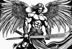 Micheal arc angel bent over pulling sword super muscular tattoo idea