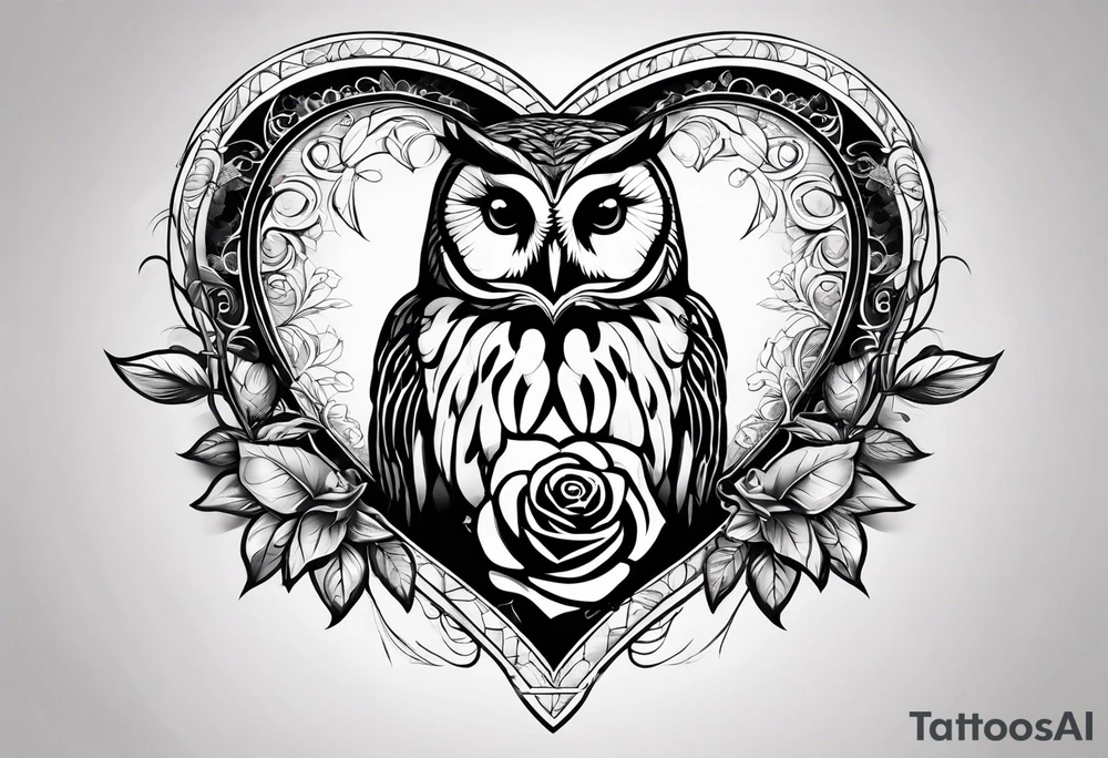 Barred owl with a rose and a heart tattoo idea Barred owl with a rose and a heart tattoo idea