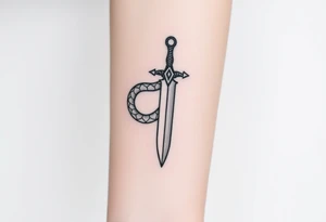 mystical snake coiled around an ancient dagger with jeweled hilt tattoo idea