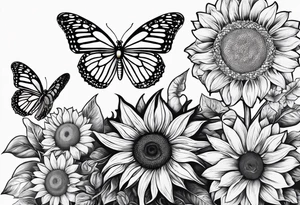 Butterfly, sunflower, book, fly, fish tattoo idea