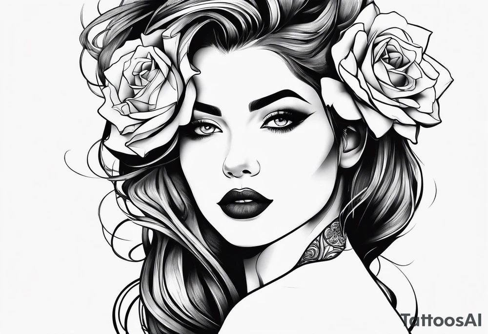 Thin lines of a women side faces tattoo idea