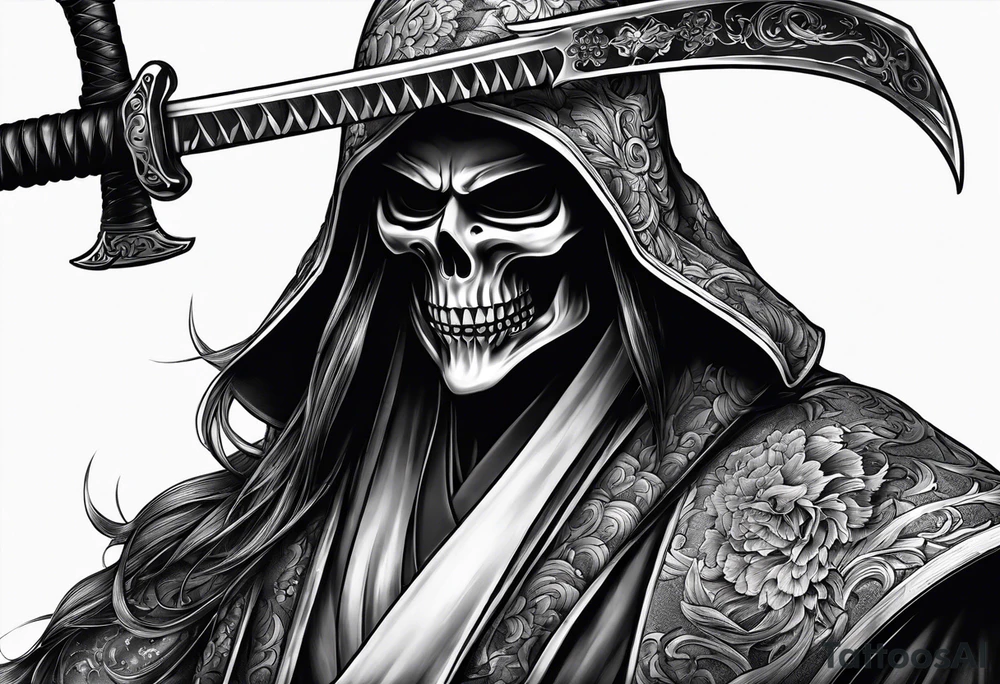 katana with grim reaper tattoo idea