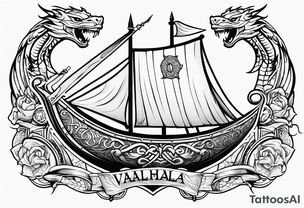Valhalla sword shield viking ship dragon head tattoo idea Valhalla sword shield viking ship dragon head tattoo idea