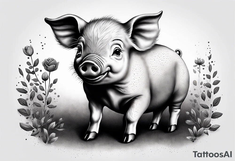 cute piglet.
with text: "friends not food" tattoo idea