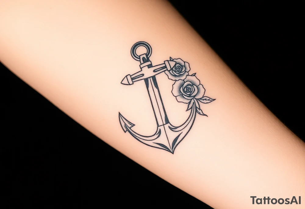 Anchor and roses tattoo idea