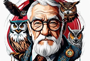 Elder want surrounded by Harry Potters glasses, an owl, the scar, a time-turner tattoo idea