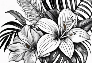 Tropical flower leaves tattoo idea