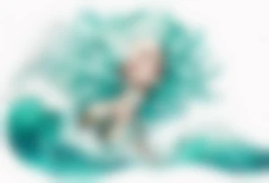 a tall albino woman made of water with turquoise hair sitting upon a wave tattoo idea