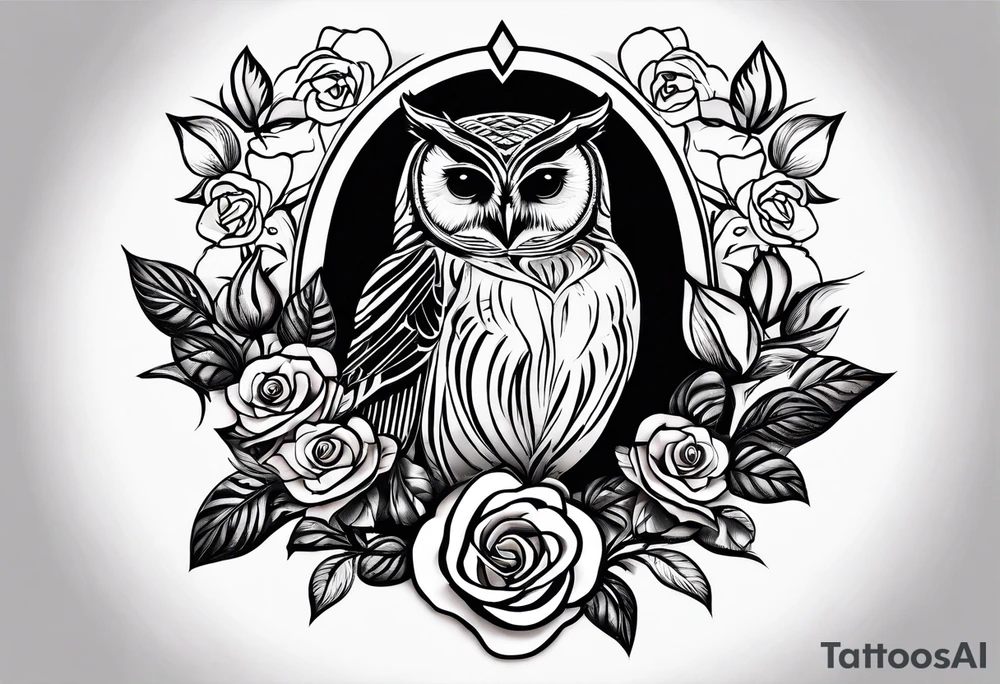 Barred owl and a rose with writing “but the greatest of these is love” tattoo idea
