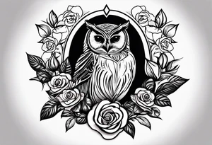 Barred owl and a rose with writing “but the greatest of these is love” tattoo idea