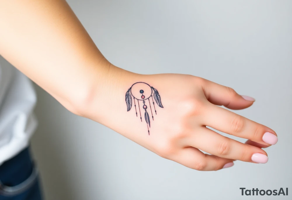 native dreamcatcher with flowing feathers and sacred beads tattoo idea