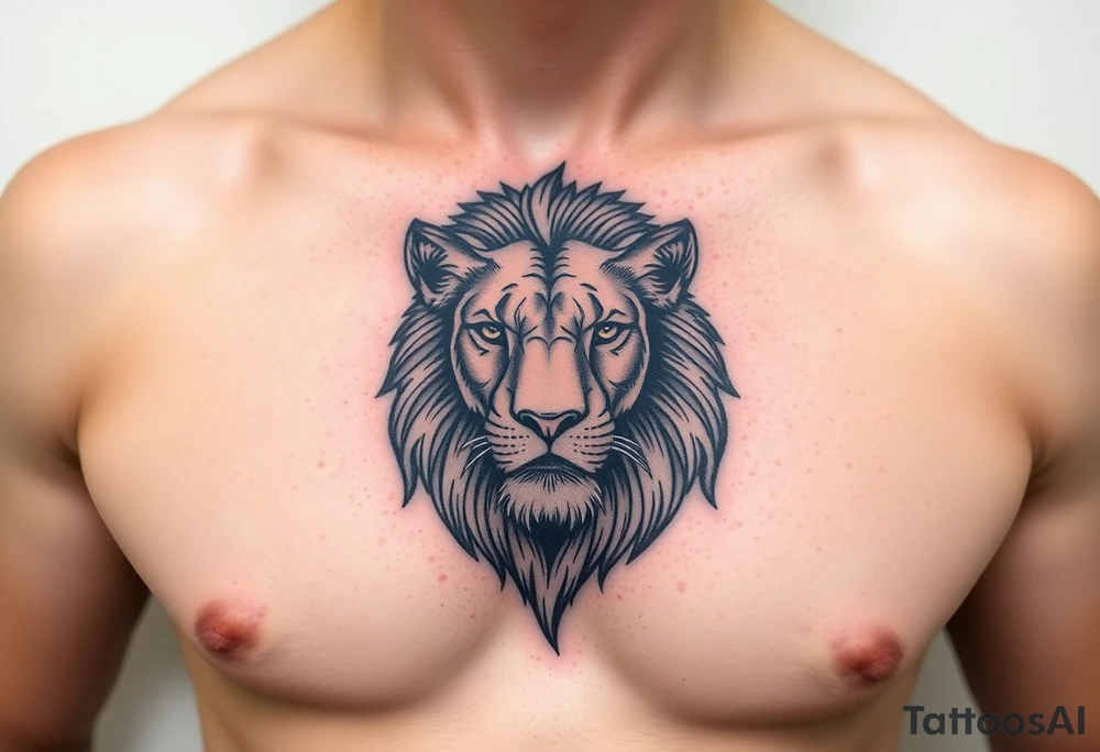 lion one one pec tattoo idea