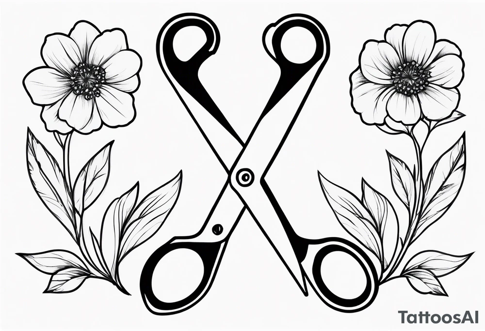 Scissors with flowers tattoo idea