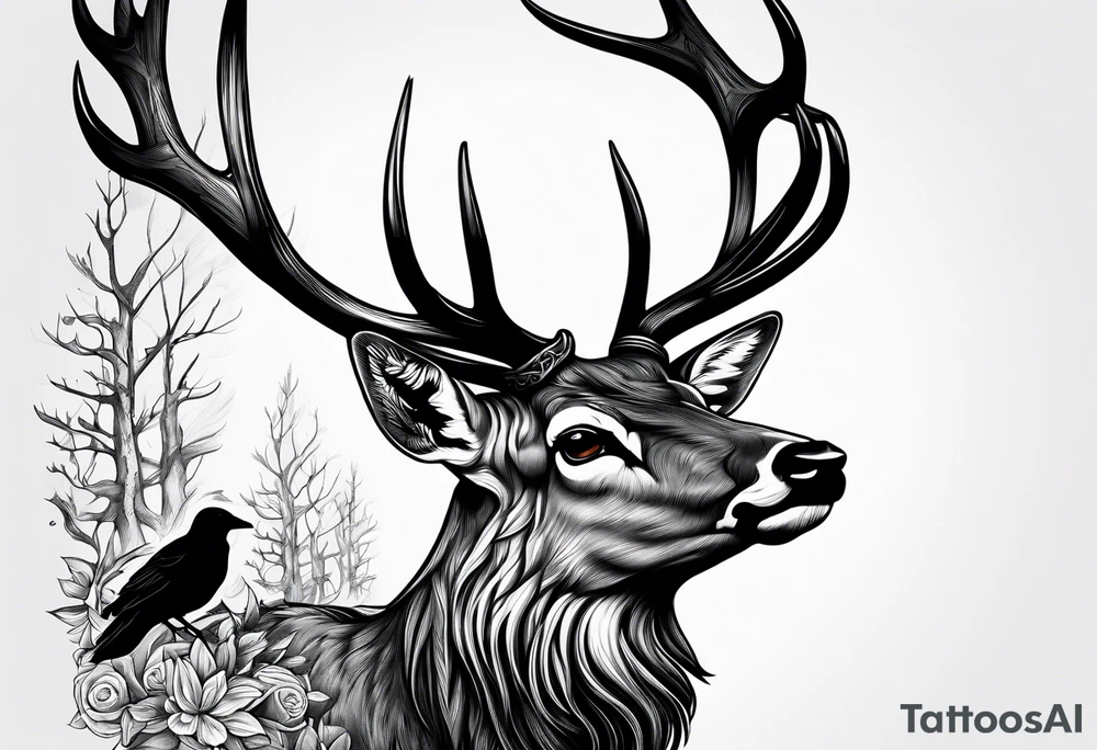 Deer and a crow tattoo idea