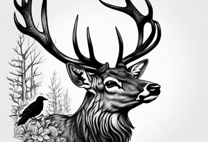 Deer and a crow tattoo idea