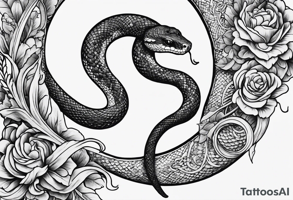 small snake wrapped around a crescent moon, simple and elegant, more moon than snake tattoo idea