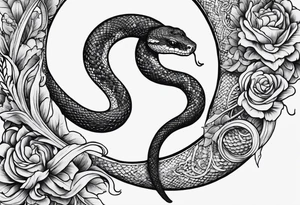 small snake wrapped around a crescent moon, simple and elegant, more moon than snake tattoo idea