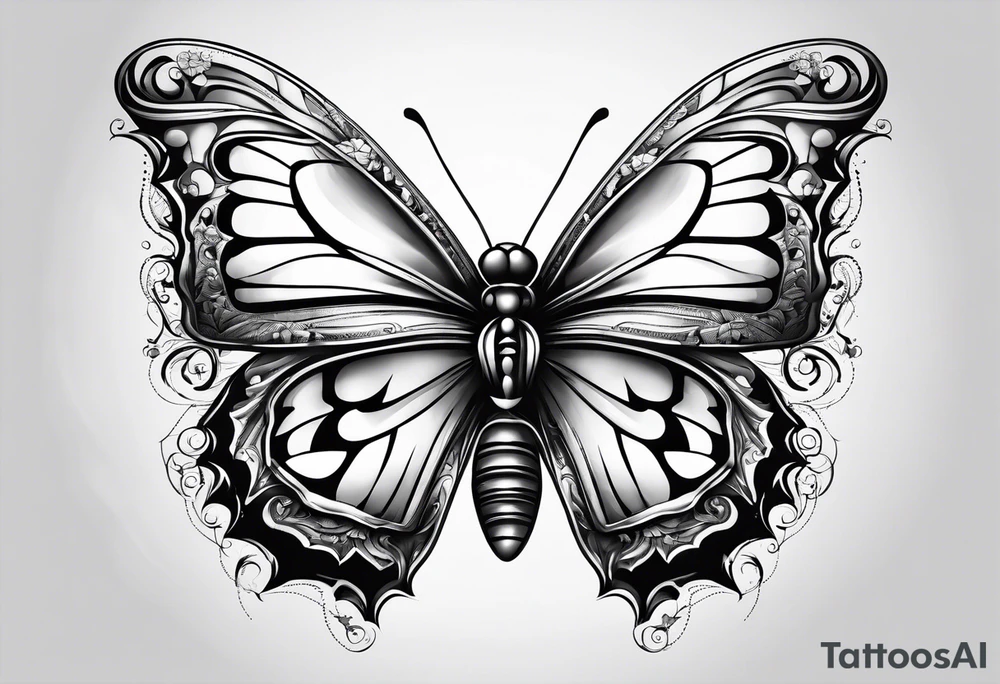 a butterfly with a knife tattoo idea