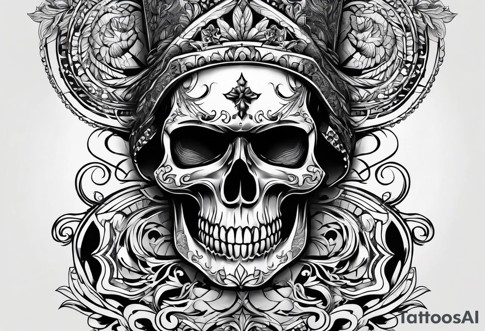 blackout style with skull arm desings tattoo idea