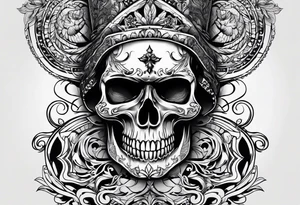 blackout style with skull arm desings tattoo idea