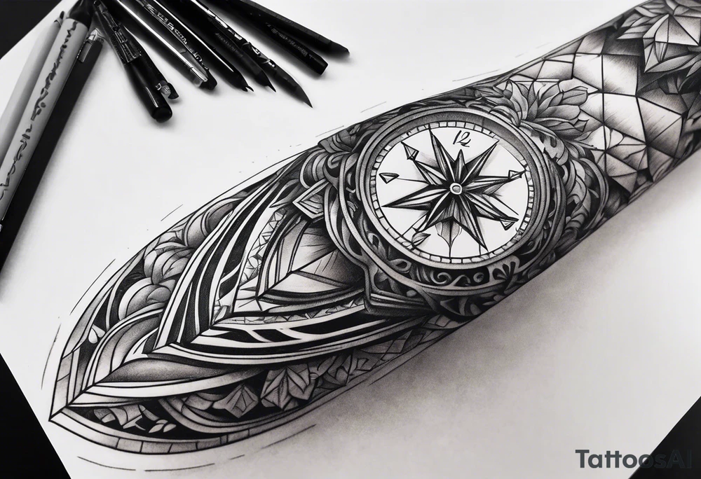 Sleeve on the forearm with a diamond in the middle tattoo idea