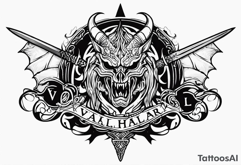 Valhalla death 
prayer sword dragon head axe tattoo idea