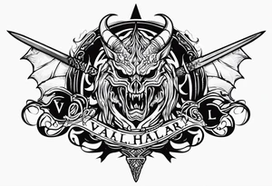 Valhalla death 
prayer sword dragon head axe tattoo idea