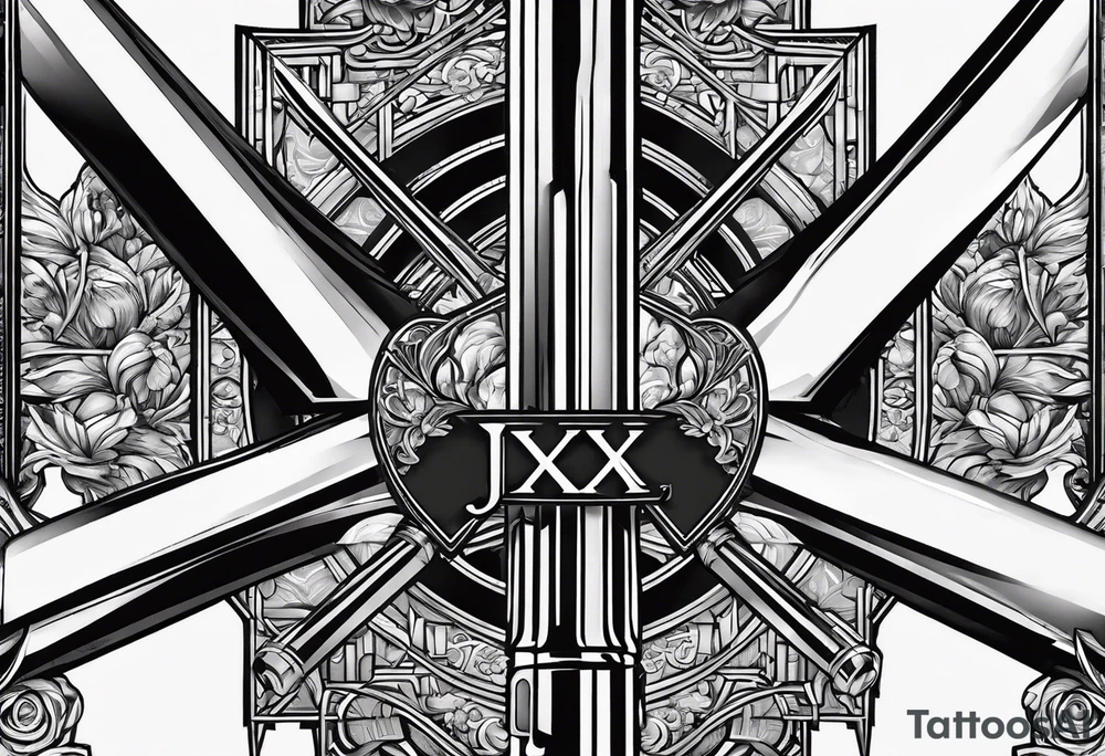 Two lightsaber hilts overlapped as an "X" with the initials A, J, L and N surrounding the empty spaces. tattoo idea