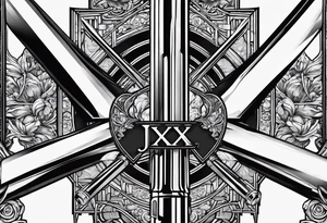 Two lightsaber hilts overlapped as an "X" with the initials A, J, L and N surrounding the empty spaces. tattoo idea