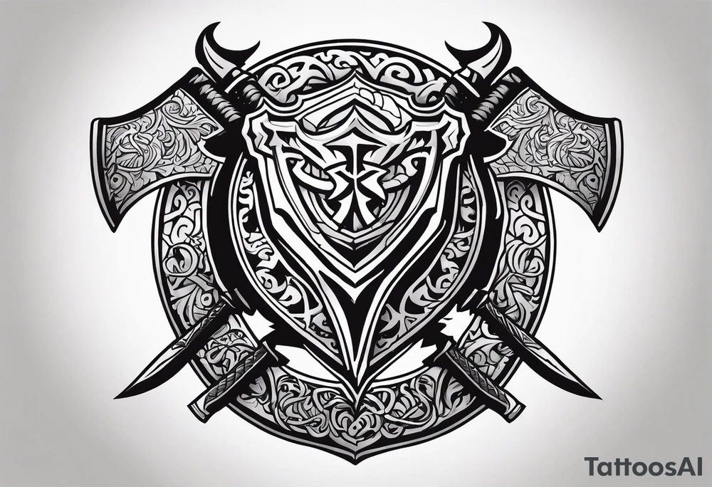 Valhalla sword shield dragon axe tattoo idea