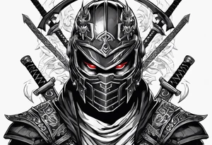 Angry Male Modern robot ninja with demon mask with swords in hands tattoo idea