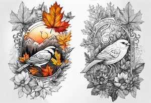 thigh tattoo with fall colors and nature theme tattoo idea