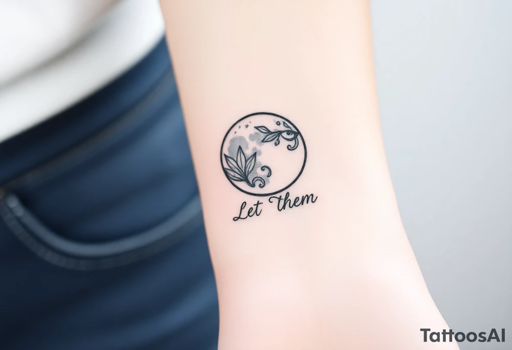 Mystical holistic moon with the text Let Them tattoo idea