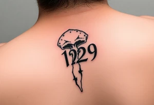 A 5x5cm squared forearm grunge tattoo with the number 129 and something like a fungus tattoo idea