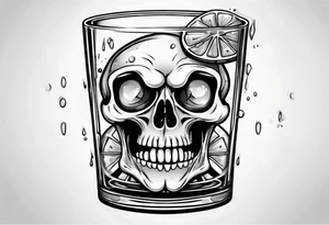 A smiling scull inside the glass with alcohol and piece of lime tattoo idea