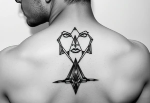I want a portrait of Ryan Ashelys (the female tattoo artist) face in line work style black. Geometric  with the middle bottom going down to a point towards my middle finger tattoo idea
