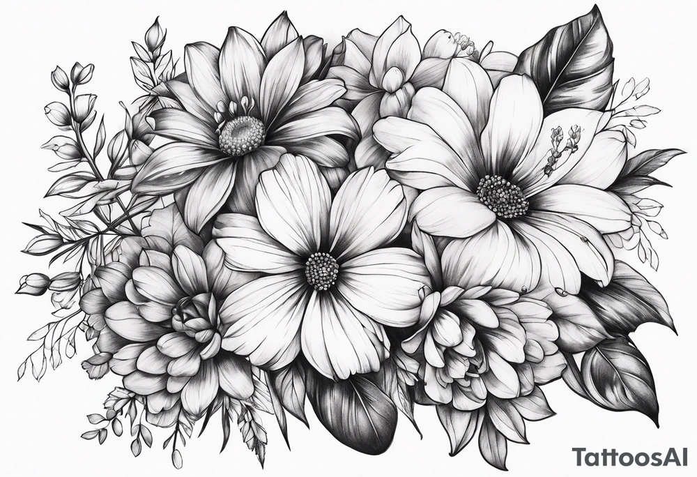 flower bouquet tattoo idea