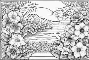 Hydrangea, Narcissus, Poinsettia, Holly, Gladiolus, Poppy, Daisy, Sweet Pea floral tattoo idea