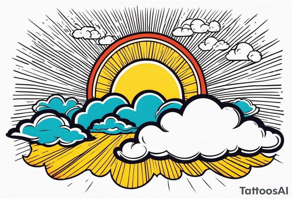 sunshine with rays
and clouds
old school vintage simple traditional design 

bold color simple tattoo idea