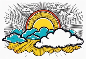 sunshine with rays
and clouds
old school vintage simple traditional design 

bold color simple tattoo idea