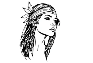 Female Native American wearing headband side pose tattoo idea