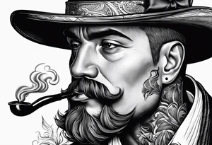 Neotraditional man smoking a pipe tattoo idea