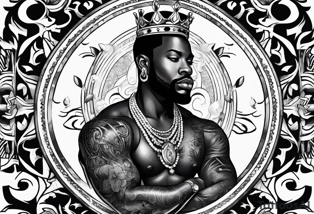 A black king surrounded by music tattoo idea