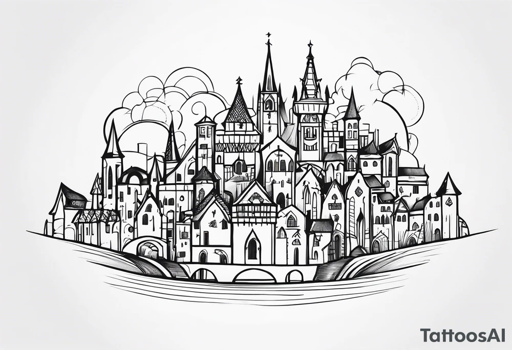 medieval tribal city tattoo idea