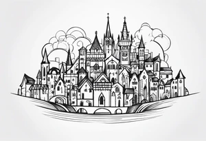 medieval tribal city tattoo idea