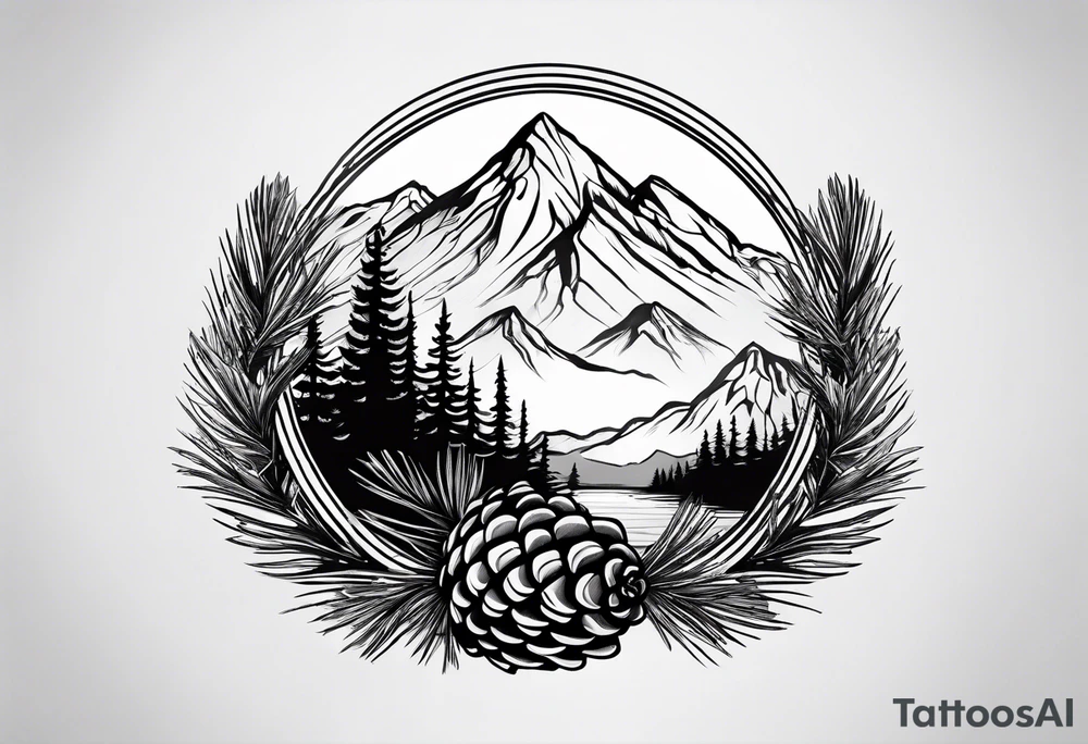 Pinecone, mountains tattoo idea