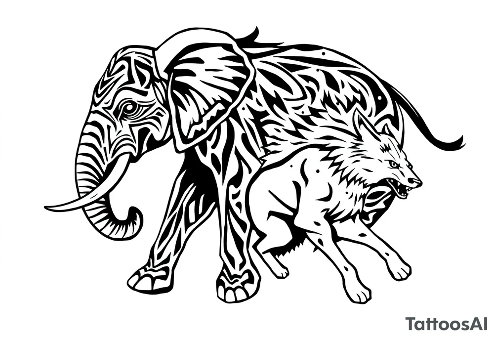 elephant and a wolf running together tattoo idea