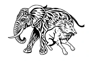 elephant and a wolf running together tattoo idea